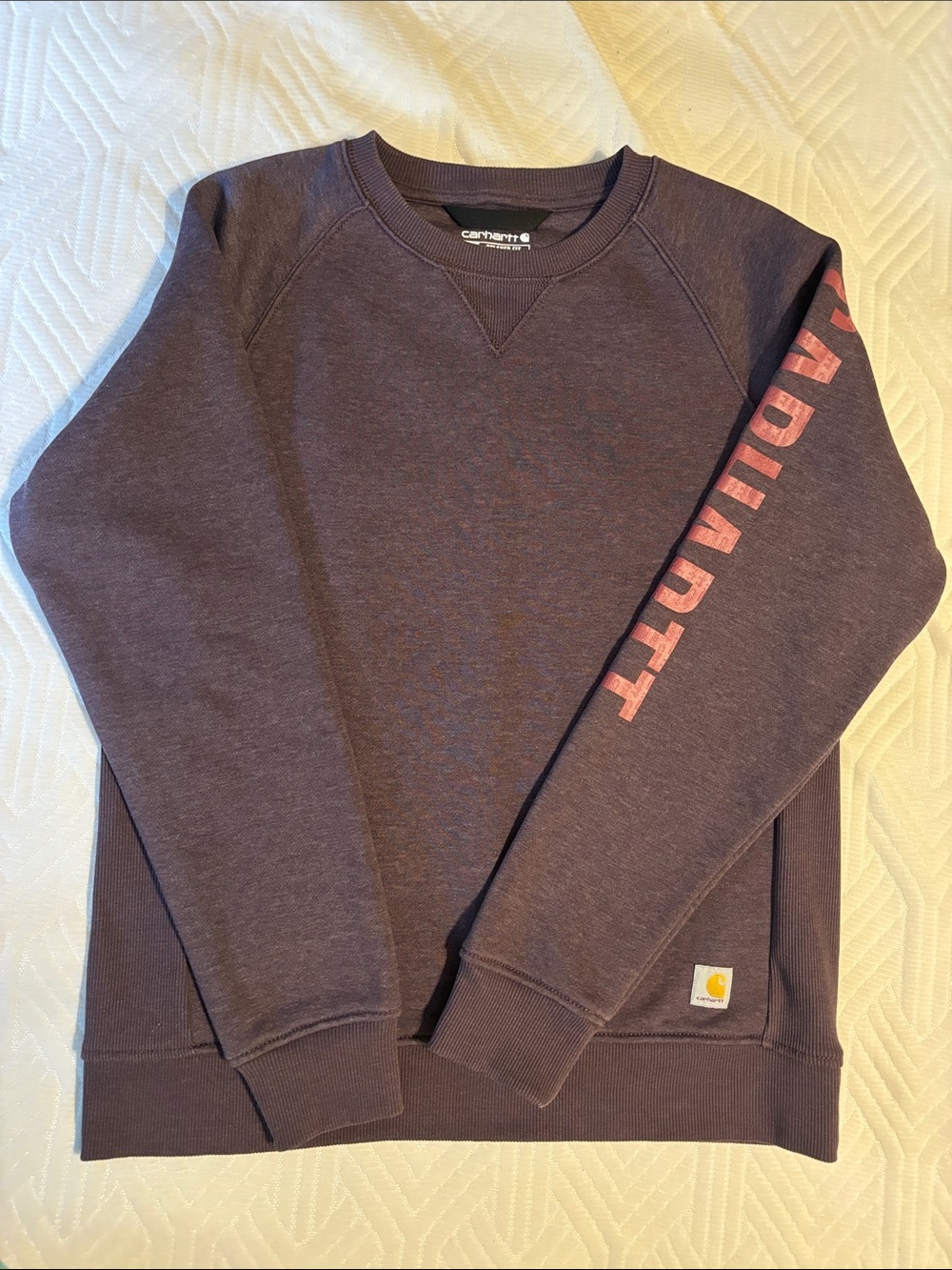 Carhartt Women’s Purple Crewneck Sweatshirt with Sleeve Logo